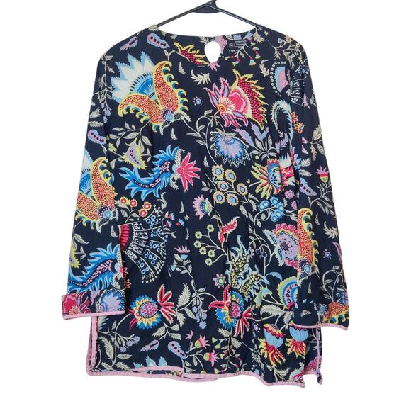 J. Peterman Epiphany Long Sleeve Cotton Tunic Small Black Colorful Boho Paisley - Picture 3 of 12